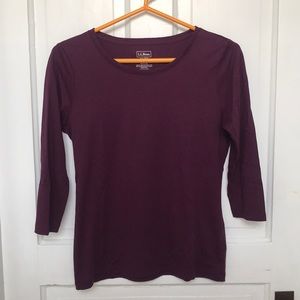 LL Bean XS Petite Purple 3/4 Length Sleeve Tee